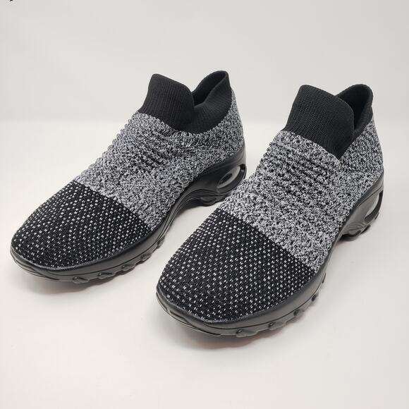 NWOT STQ Gray & Black Mesh Knit Top Slip-On Sneakers Women's Size 9.5 - Picture 1 of 8